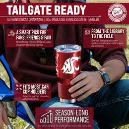 Washington State Cougars NCAA University 30oz Stainless Steel Vacuum Insulated Game Day Tumbler with Silicone Grip - Cardinal