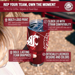 Washington State Cougars NCAA University 30oz Stainless Steel Vacuum Insulated Game Day Tumbler with Silicone Grip - Cardinal