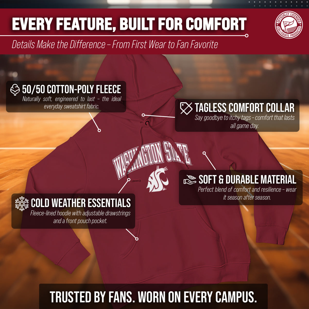 Washington State Cougars Arch & Logo Gameday Hoodie - Cardinal