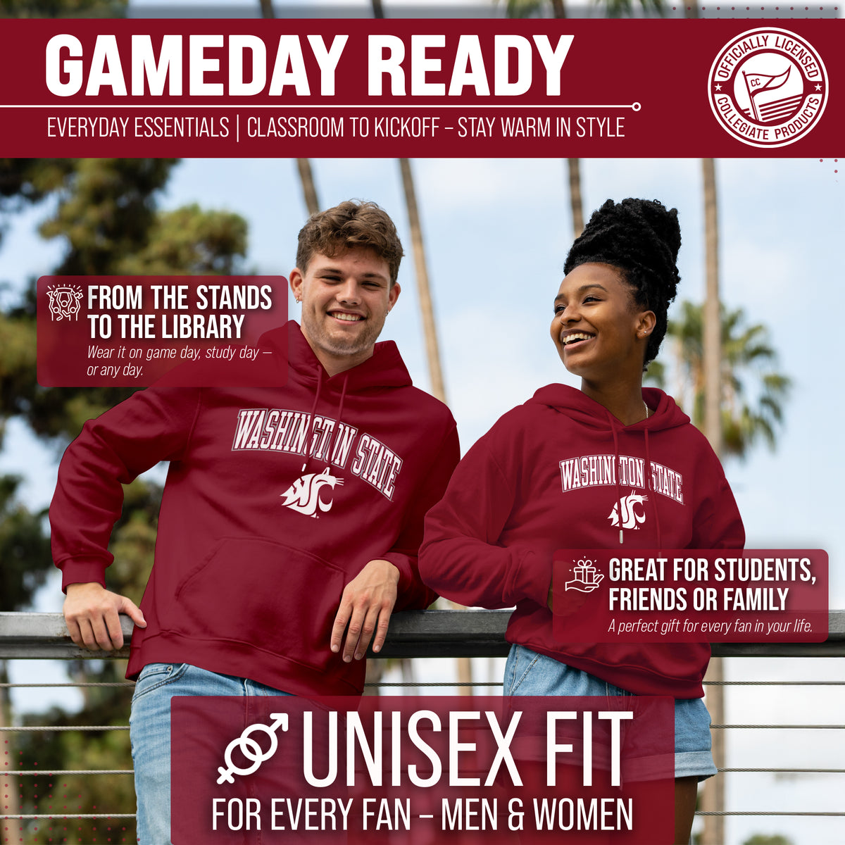 Washington State Cougars Arch & Logo Gameday Hoodie - Cardinal