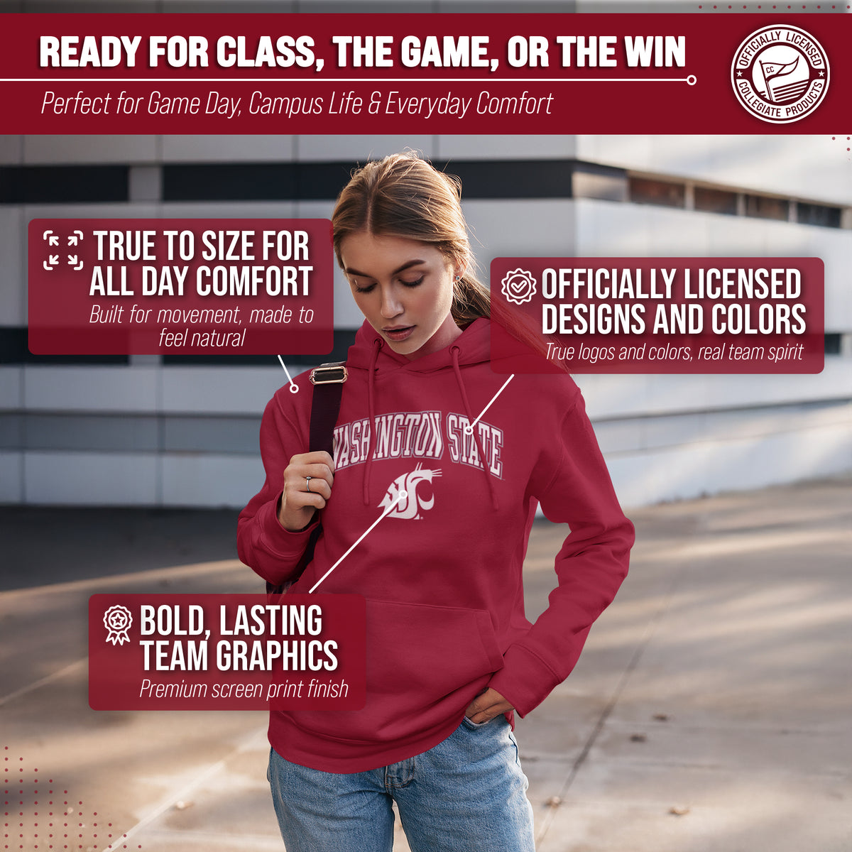 Washington State Cougars Arch & Logo Gameday Hoodie - Cardinal