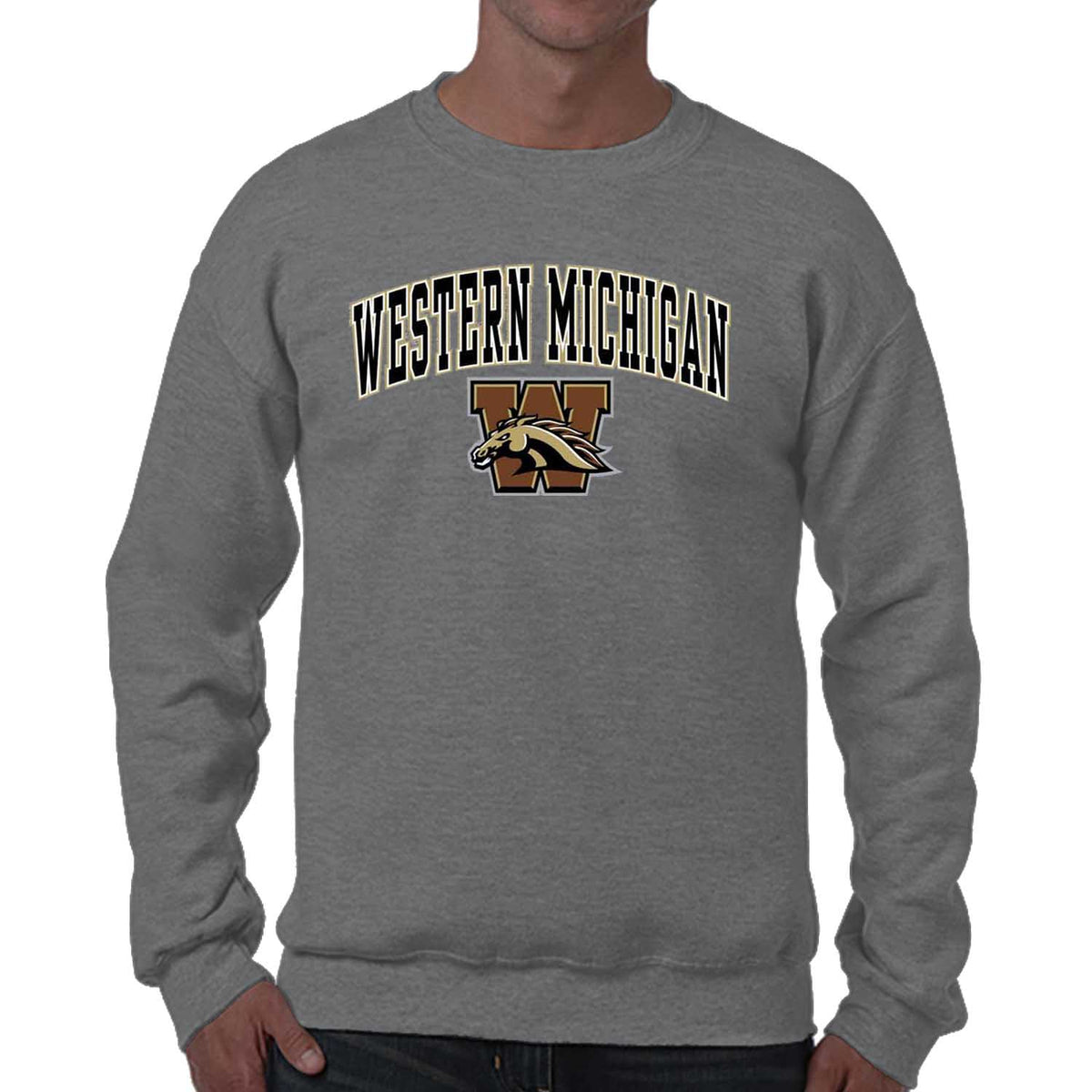 Western Michigan Broncos Adult Arch & Logo Soft Style Gameday Crewneck Sweatshirt - Gray