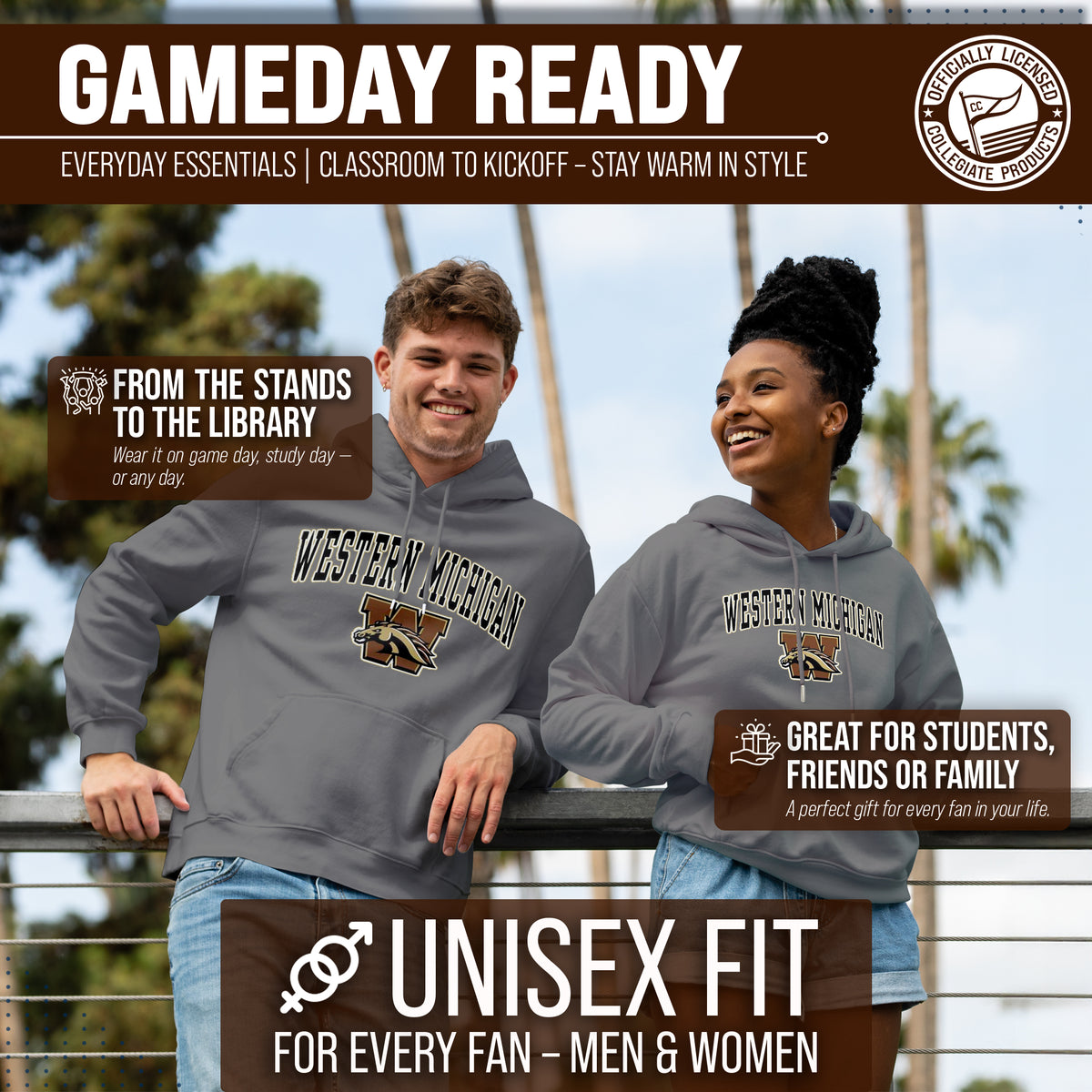 Western Michigan Broncos Arch & Logo Gameday Hoodie - Sport Gray