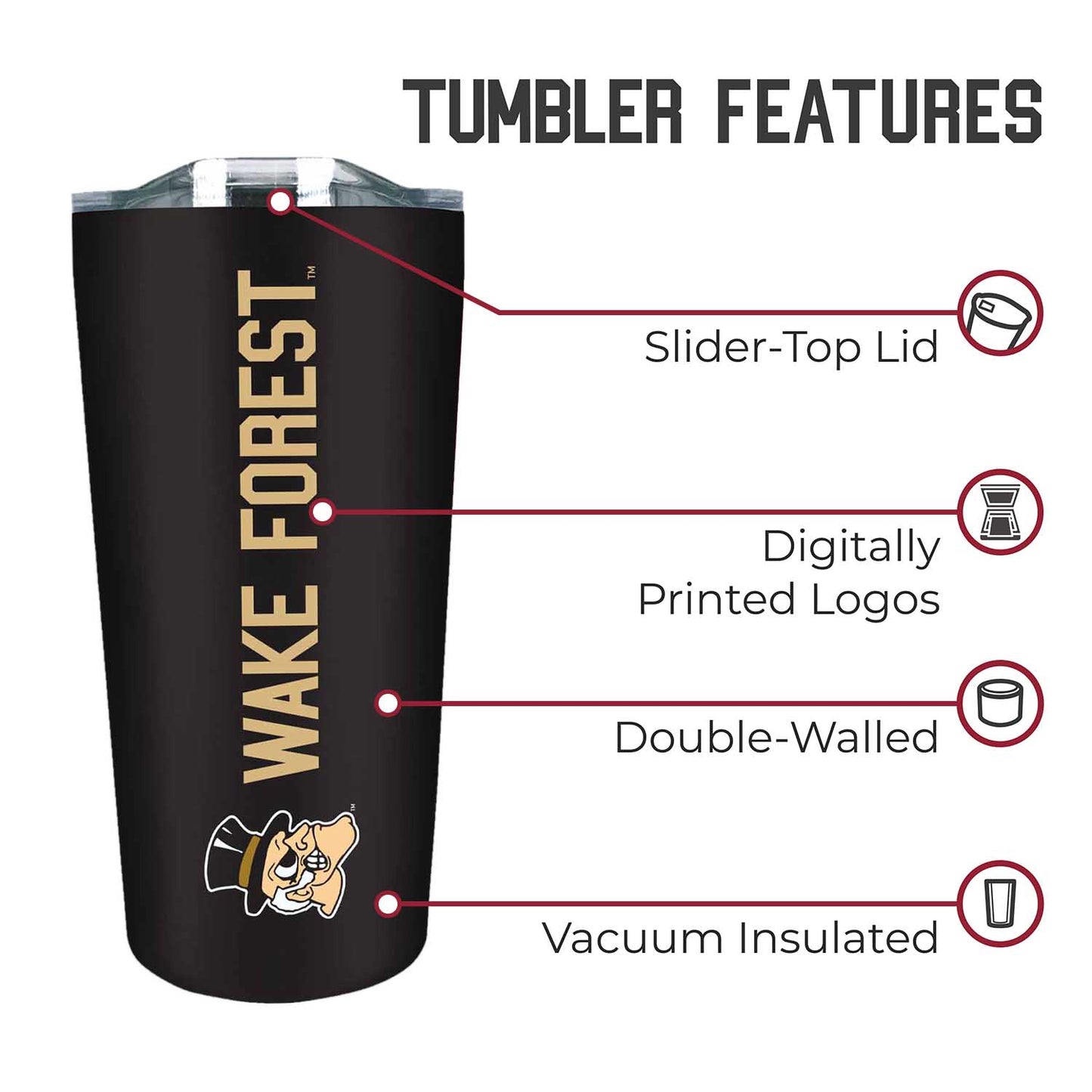 Wake Forest Demon Deacons Campus Colors  NCAA Tumbler - Black