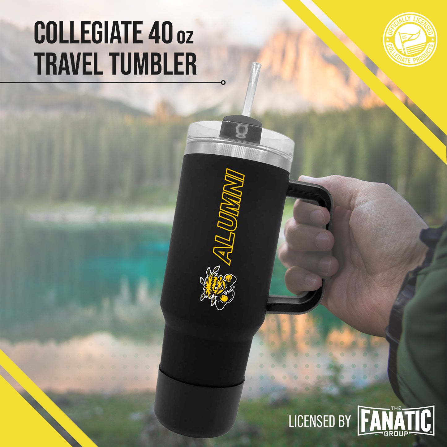 Wichita State Shockers Collegiate 40oz Stainless Steel Travel Tumbler with Handle for Alumni - Black