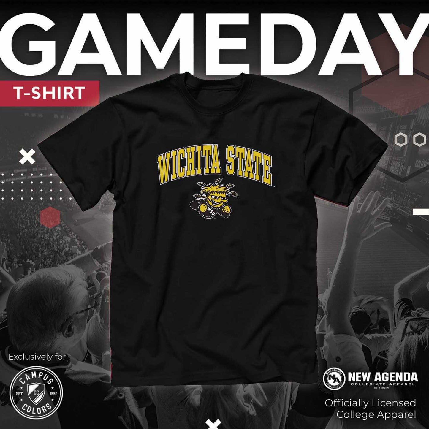 Wichita State Shockers Campus Colors NCAA  Adult Gameday Cotton T-Shirt - Black