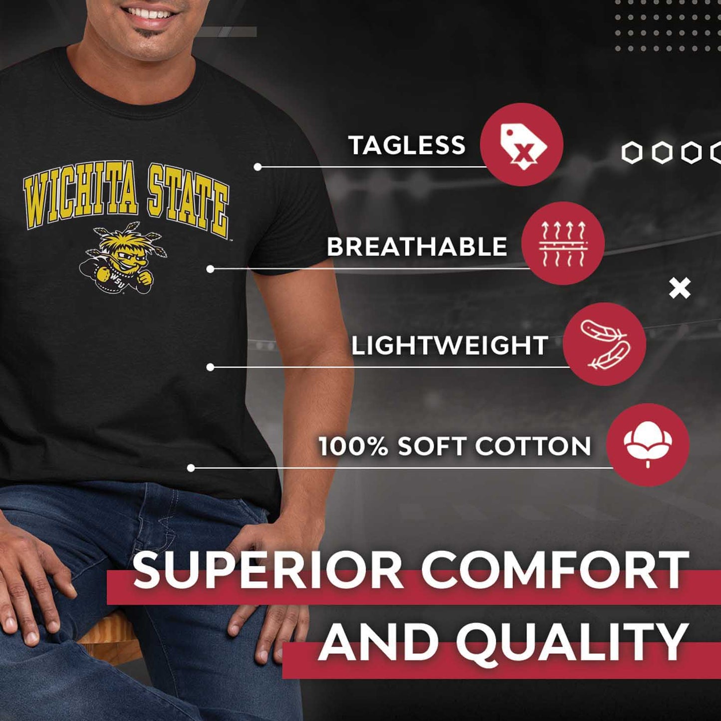 Wichita State Shockers Campus Colors NCAA  Adult Gameday Cotton T-Shirt - Black