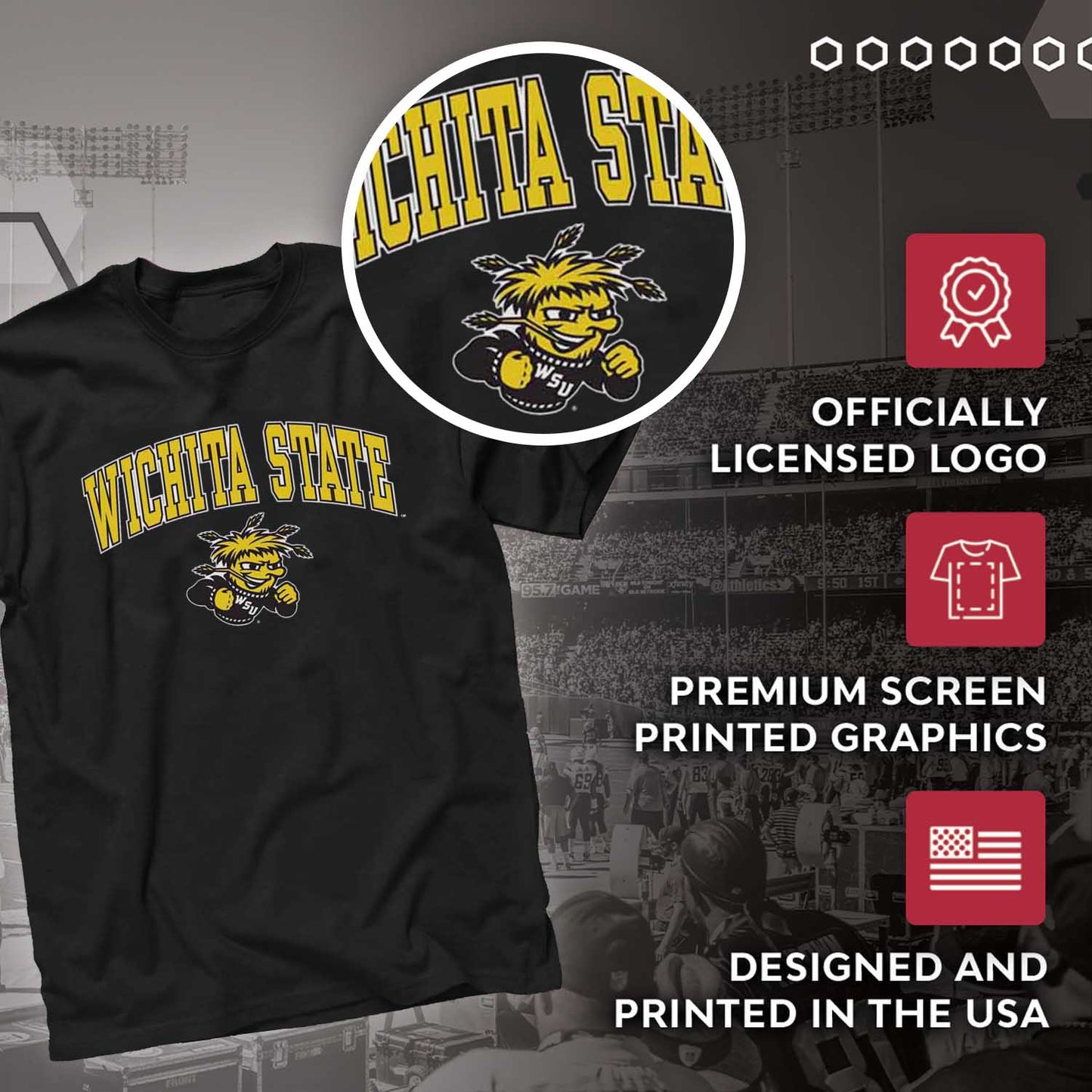 Wichita State Shockers Campus Colors NCAA  Adult Gameday Cotton T-Shirt - Black
