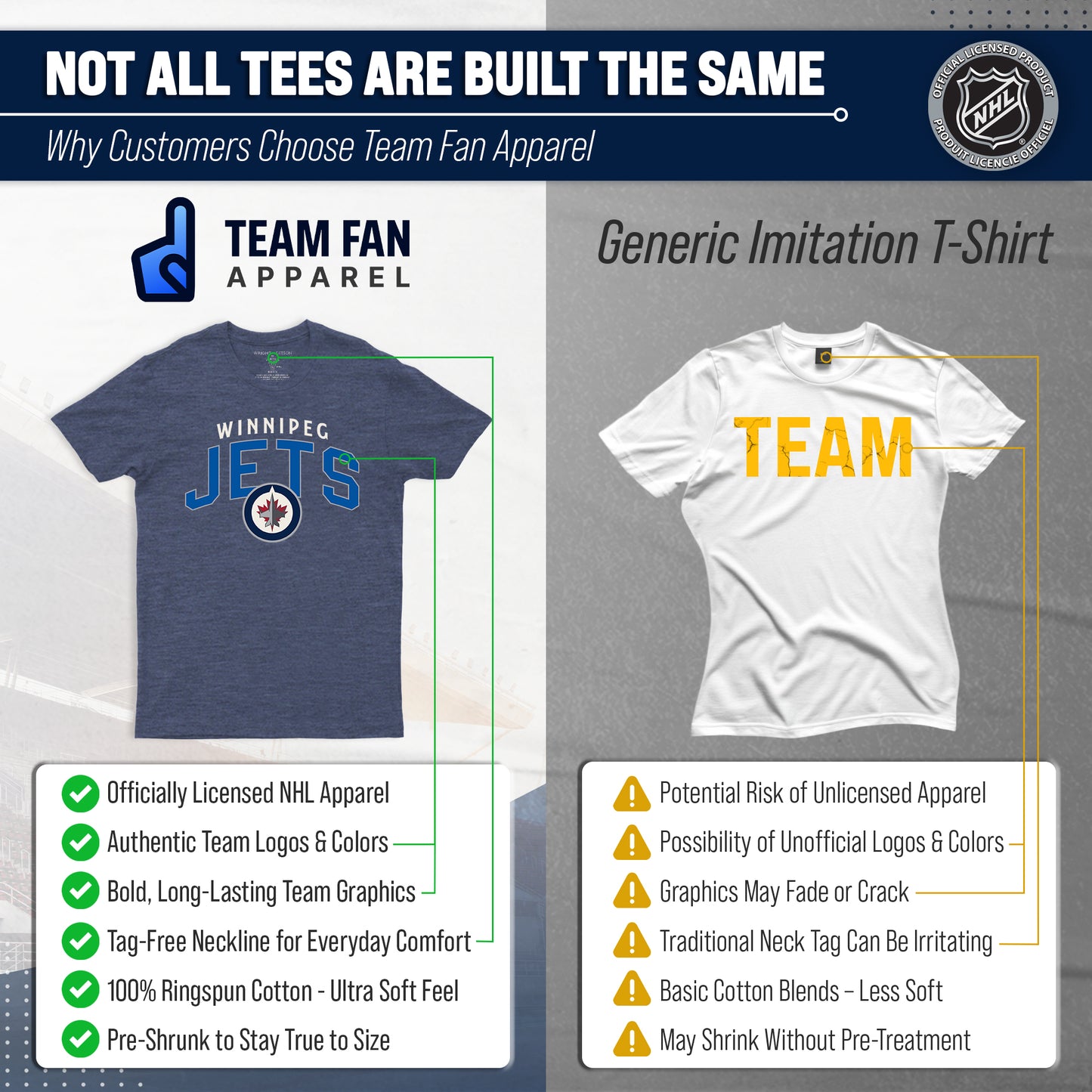 Winnipeg Jets NHL Adult Powerplay Heathered Unisex T-Shirt - Navy