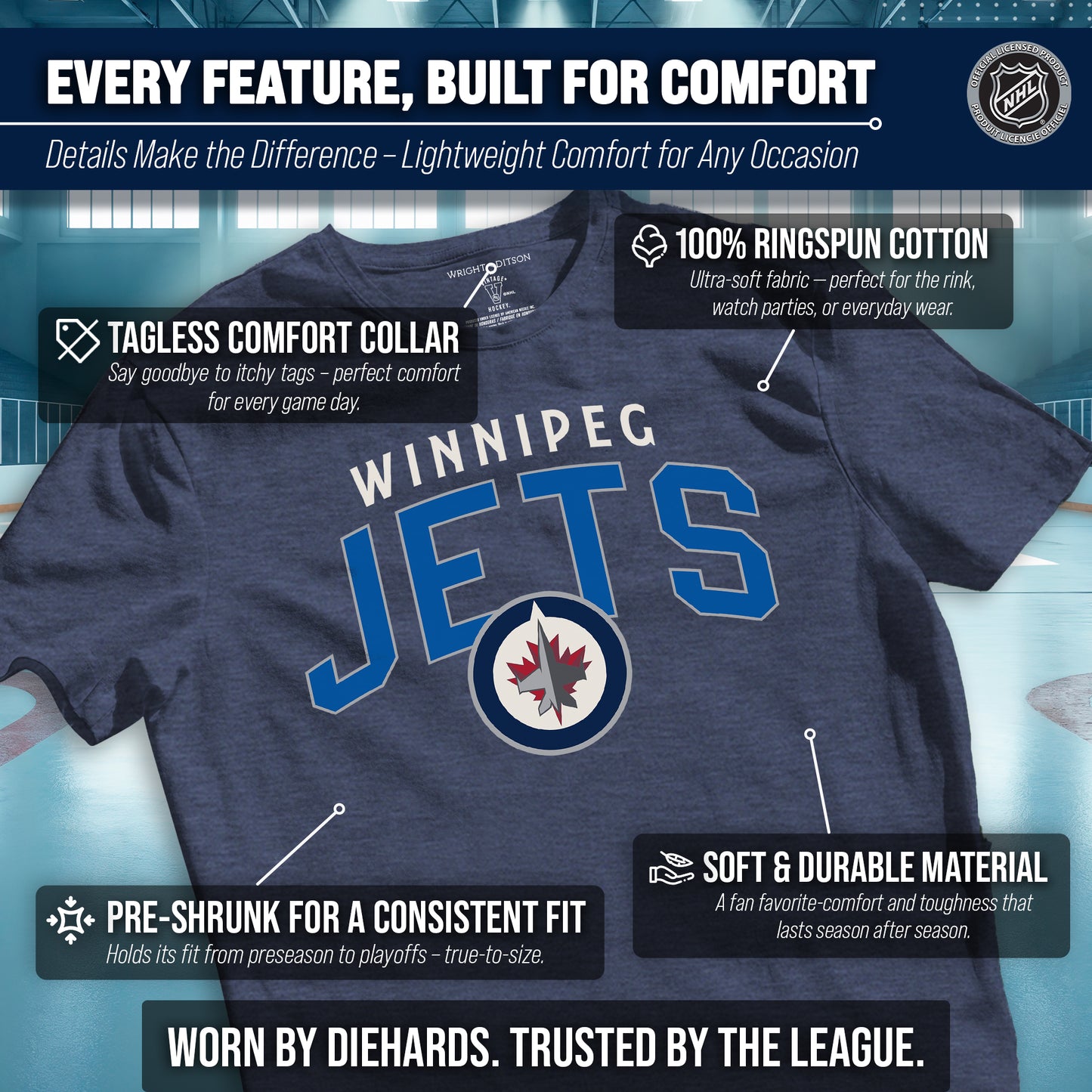 Winnipeg Jets NHL Adult Powerplay Heathered Unisex T-Shirt - Navy