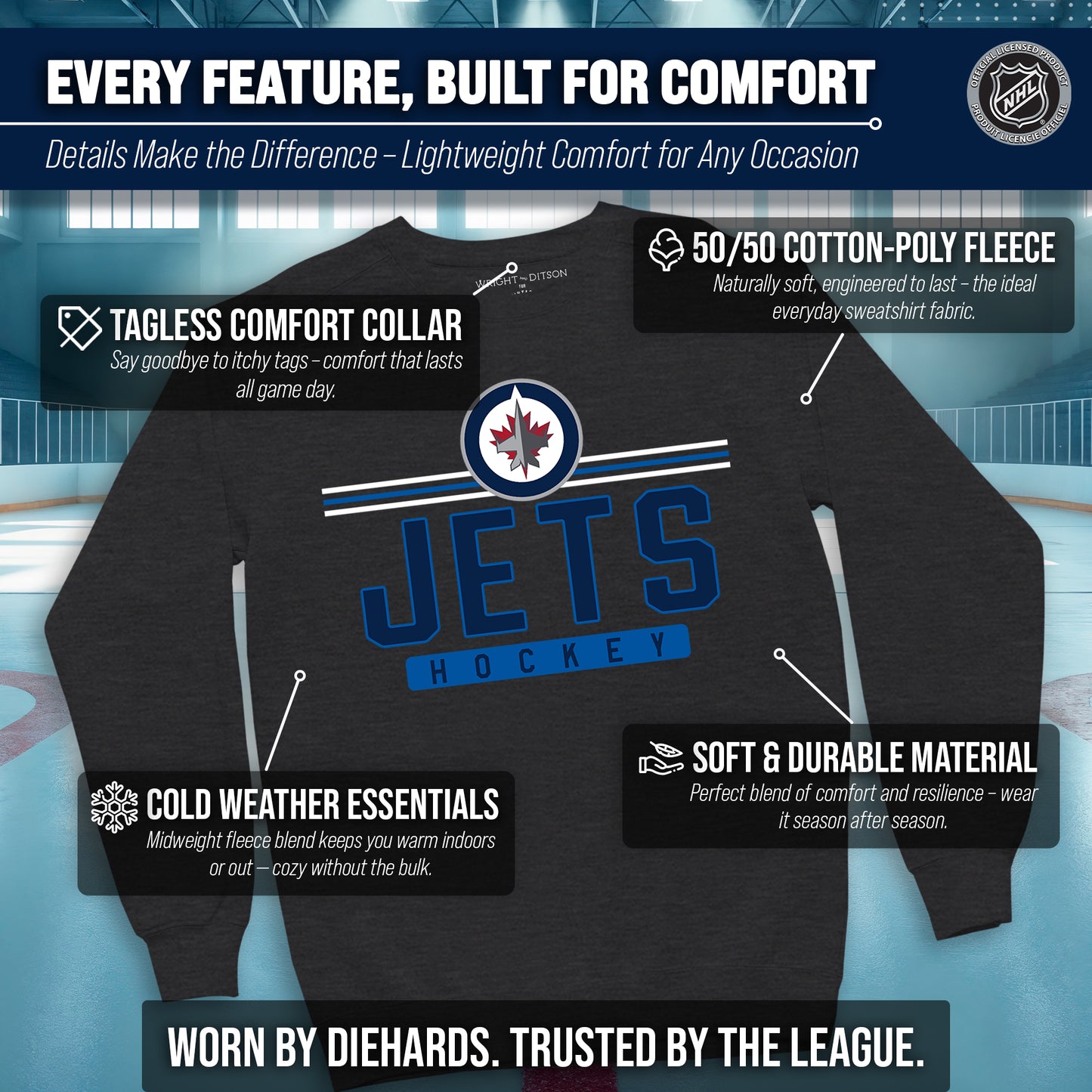 Winnipeg Jets NHL Charcoal True Fan Crewneck Sweatshirt - Charcoal