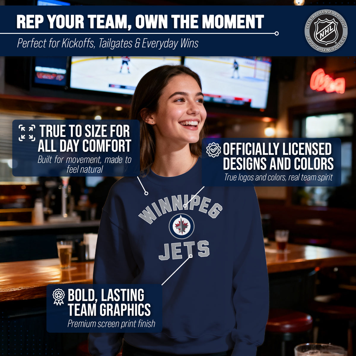 NFL Gameday Crewneck Sweatshirt, Cotton Fleece Pullover Men Women