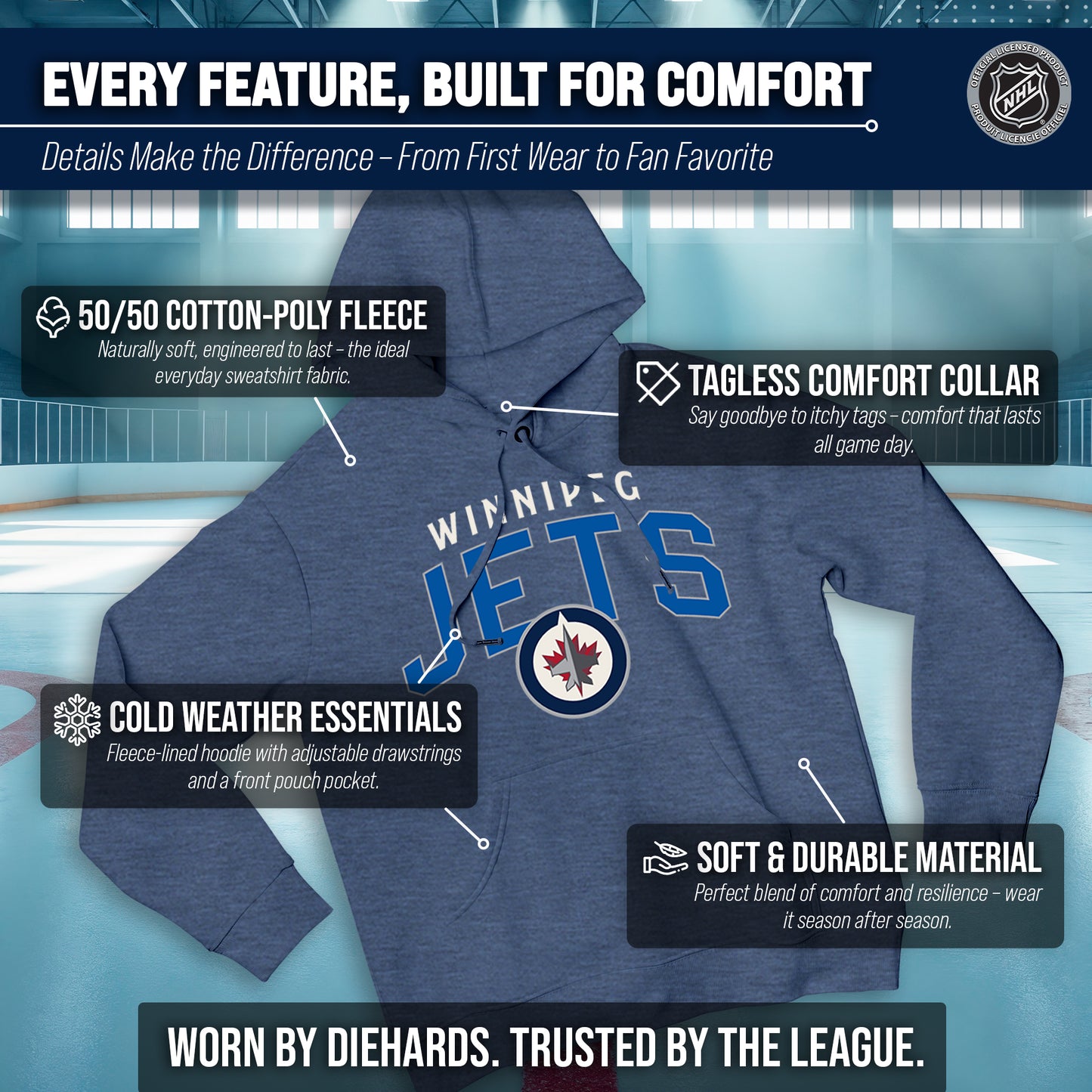 Winnipeg Jets NHL Adult Unisex Powerplay Hooded Sweatshirt - Navy