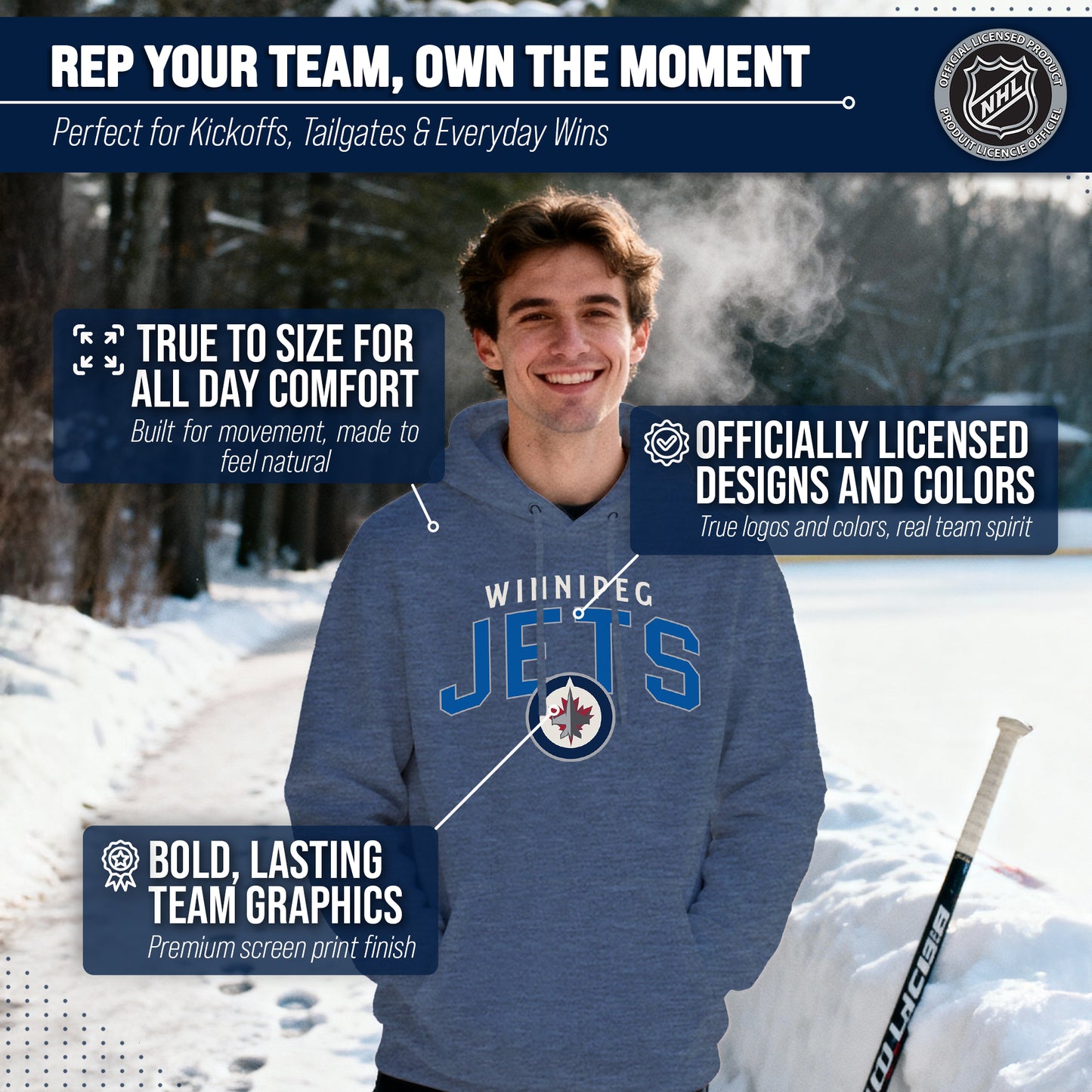 Winnipeg Jets NHL Adult Unisex Powerplay Hooded Sweatshirt - Navy