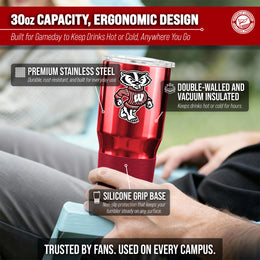 Wisconsin Badgers NCAA University 30oz Stainless Steel Vacuum Insulated Game Day Tumbler with Silicone Grip - Red