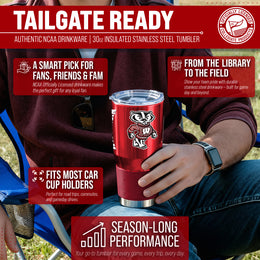 Wisconsin Badgers NCAA University 30oz Stainless Steel Vacuum Insulated Game Day Tumbler with Silicone Grip - Red