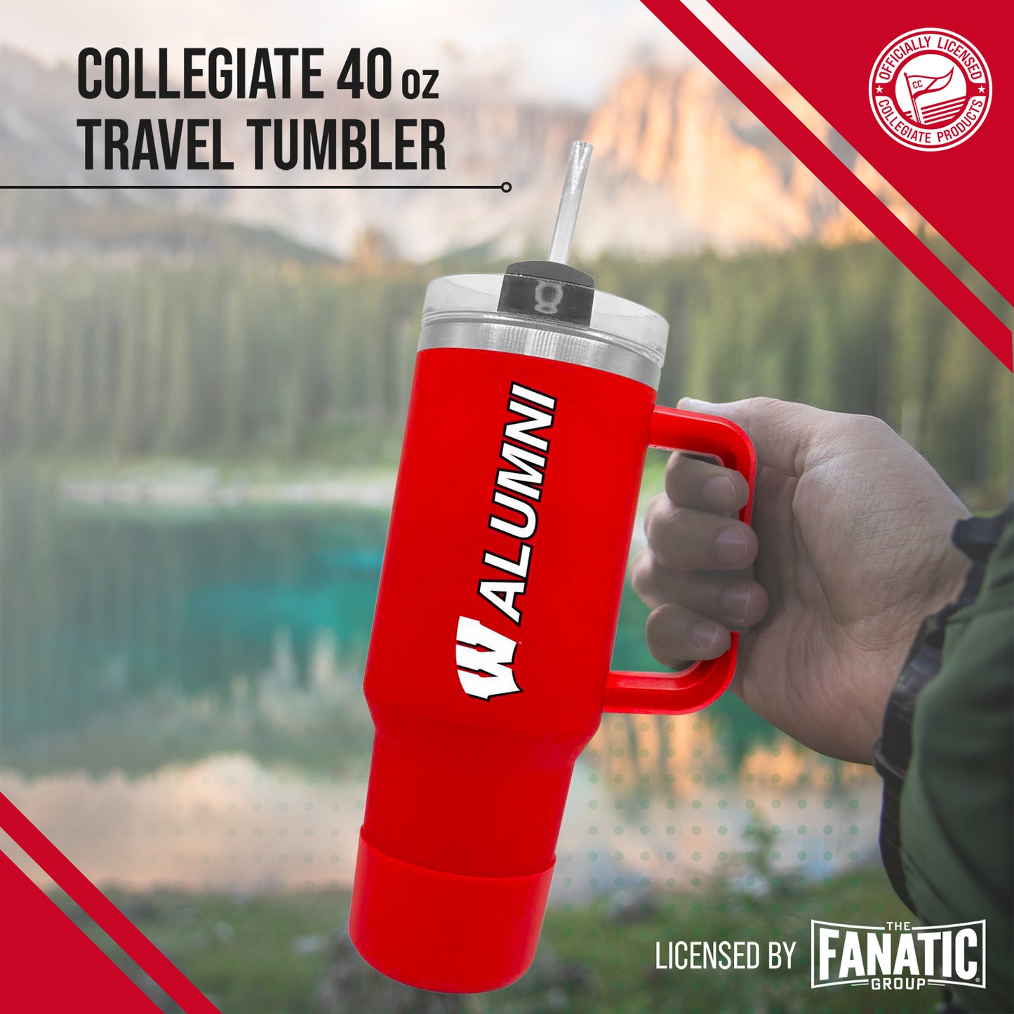 Wisconsin Badgers Collegiate 40oz Stainless Steel Travel Tumbler with Handle for Alumni - Red