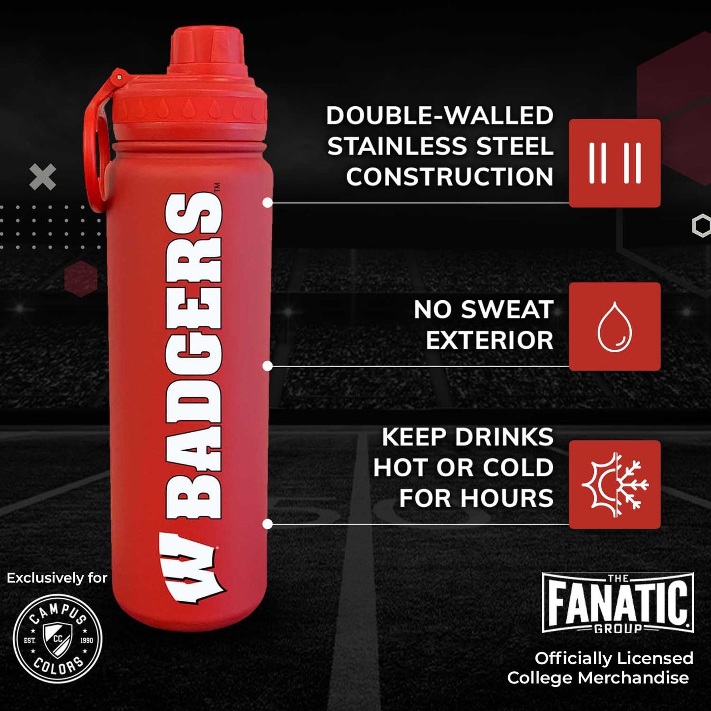 Wisconsin Badgers NCAA Stainless Steel Water Bottle - Red