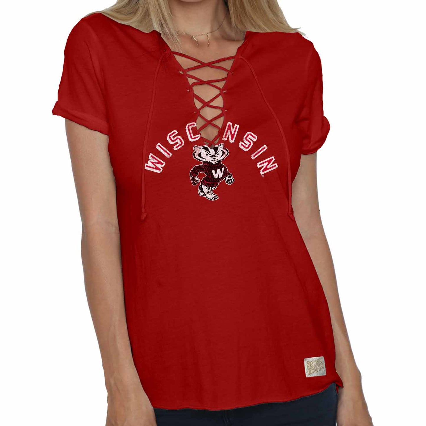 Wisconsin Badgers  Womens Vintage Lace Up Shirt  - Red
