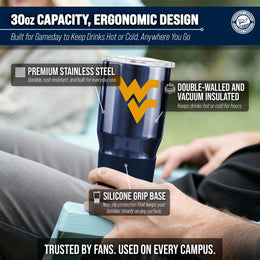 West Virginia Mountaineers NCAA University 30oz Stainless Steel Vacuum Insulated Game Day Tumbler with Silicone Grip - Navy