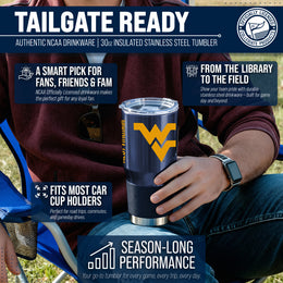 West Virginia Mountaineers NCAA University 30oz Stainless Steel Vacuum Insulated Game Day Tumbler with Silicone Grip - Navy