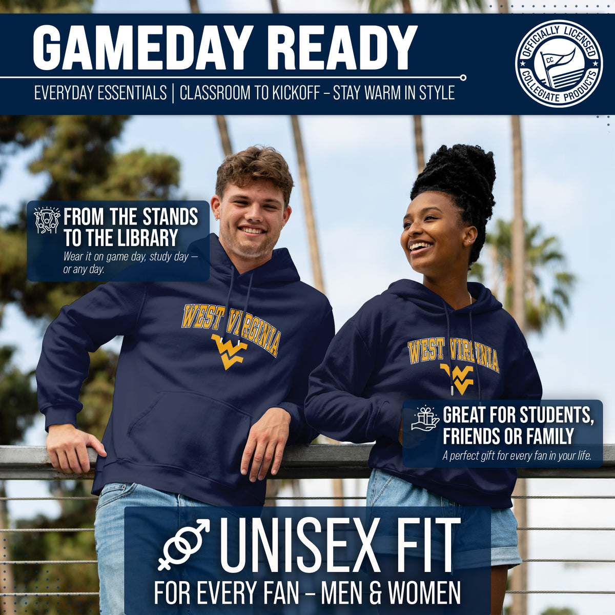 West Virginia Mountaineers Arch & Logo Gameday Hoodie - Navy
