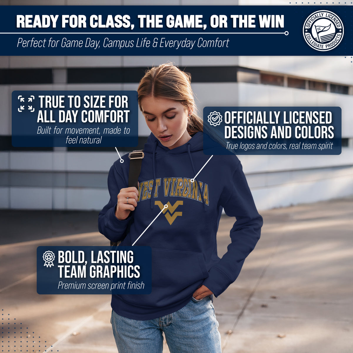 West Virginia Mountaineers Arch & Logo Gameday Hoodie - Navy