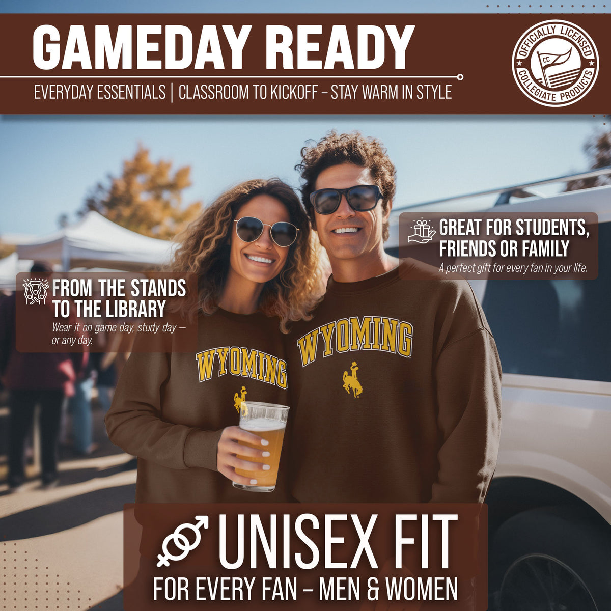 Wyoming Cowboys Adult Arch & Logo Soft Style Gameday Crewneck Sweatshirt - Brown