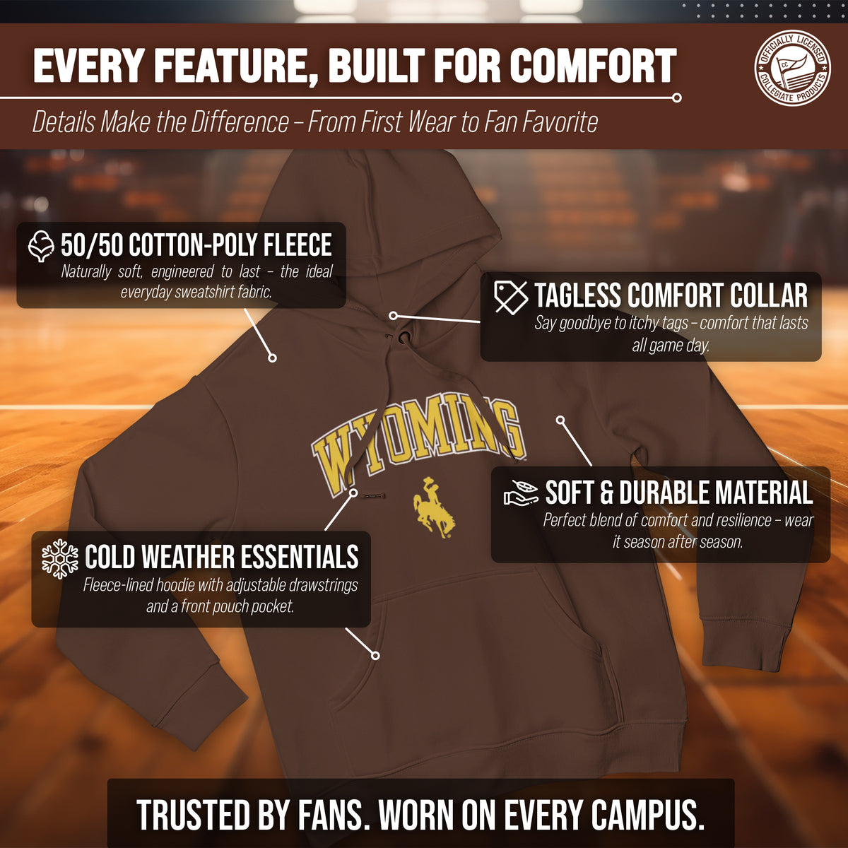 Wyoming Cowboys Arch & Logo Gameday Hoodie - Brown