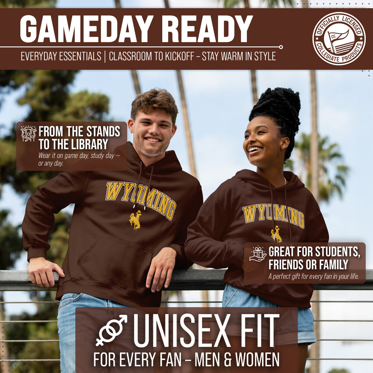 Wyoming Cowboys Arch & Logo Gameday Hoodie - Brown