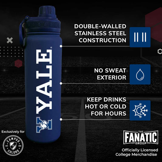 Yale Bulldogs Stainless Steel Water Bottle 24 oz Insulated - Navy