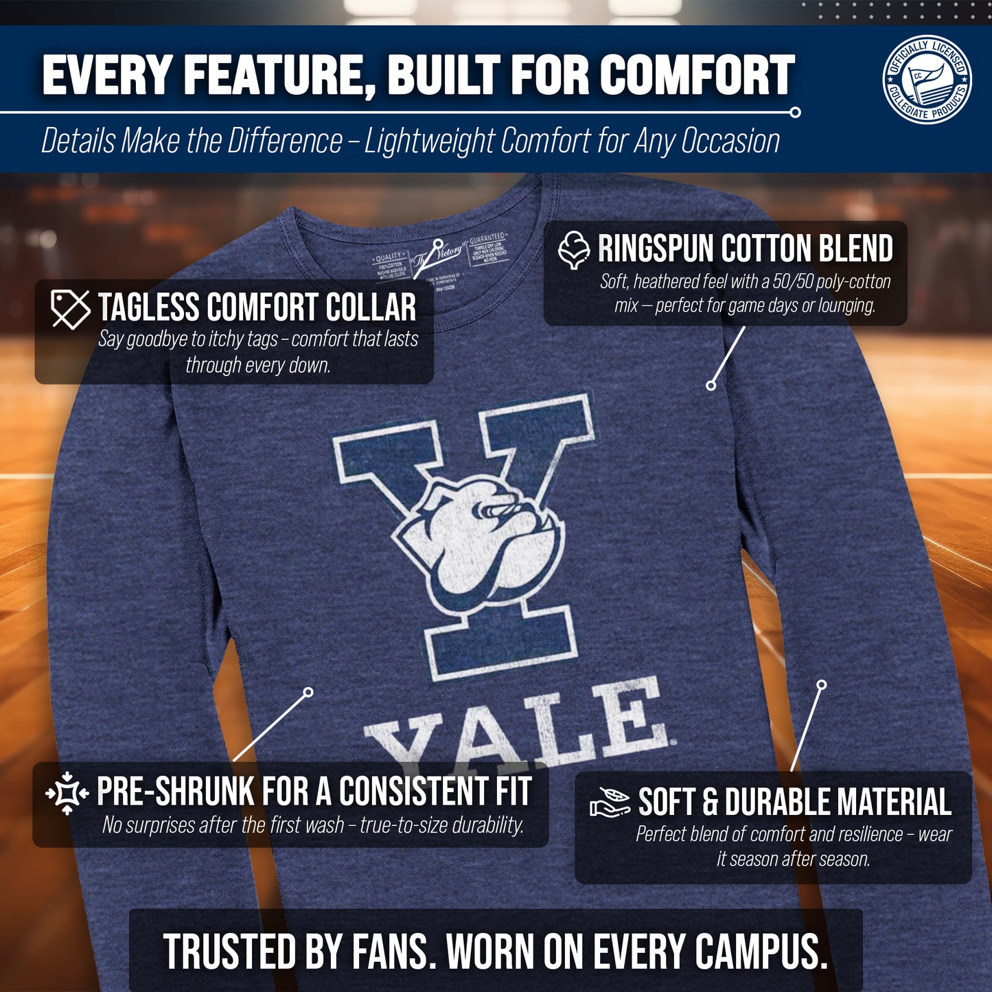 Yale Bulldogs NCAA MVP Adult Long-Sleeve Shirt - Navy