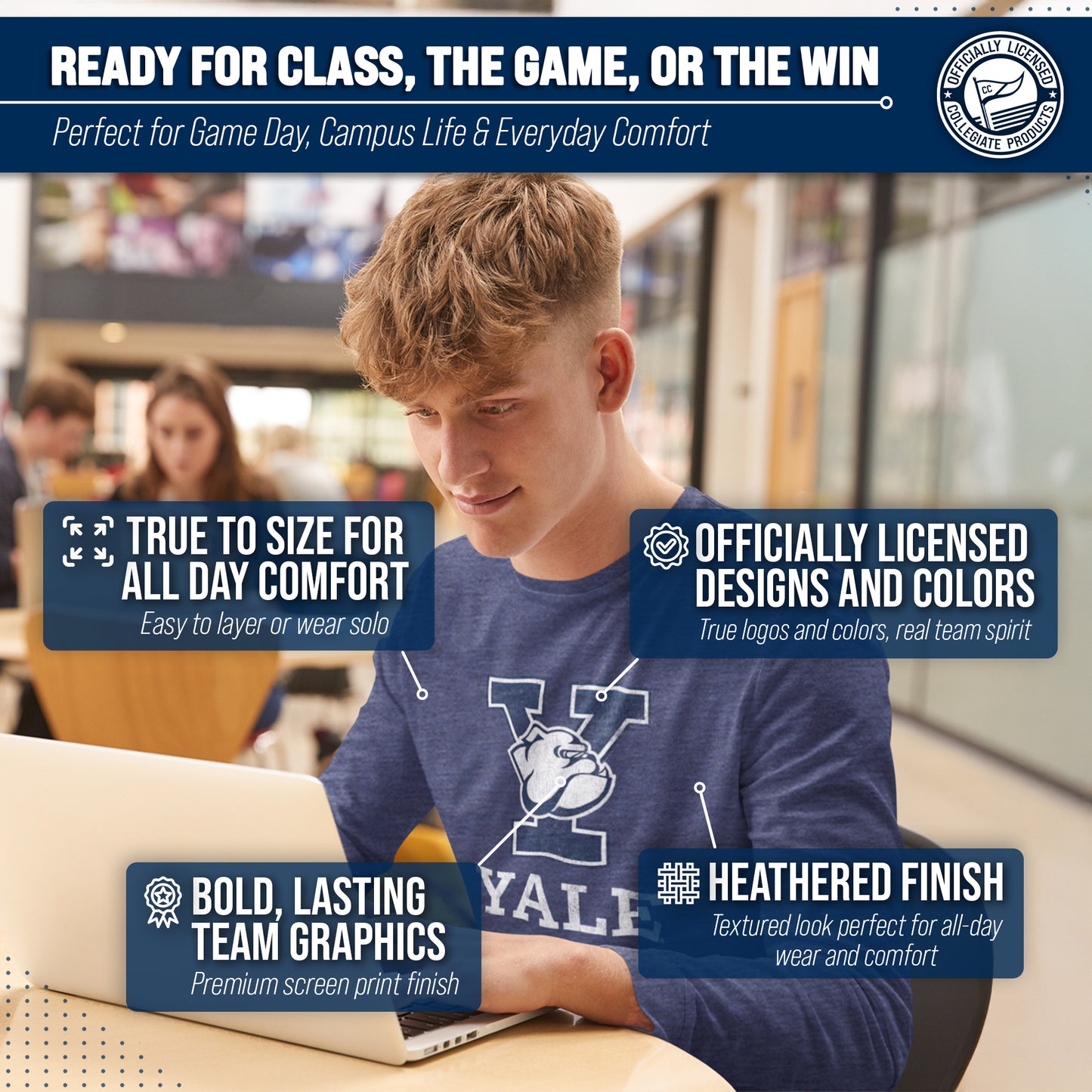 Yale Bulldogs NCAA MVP Adult Long-Sleeve Shirt - Navy