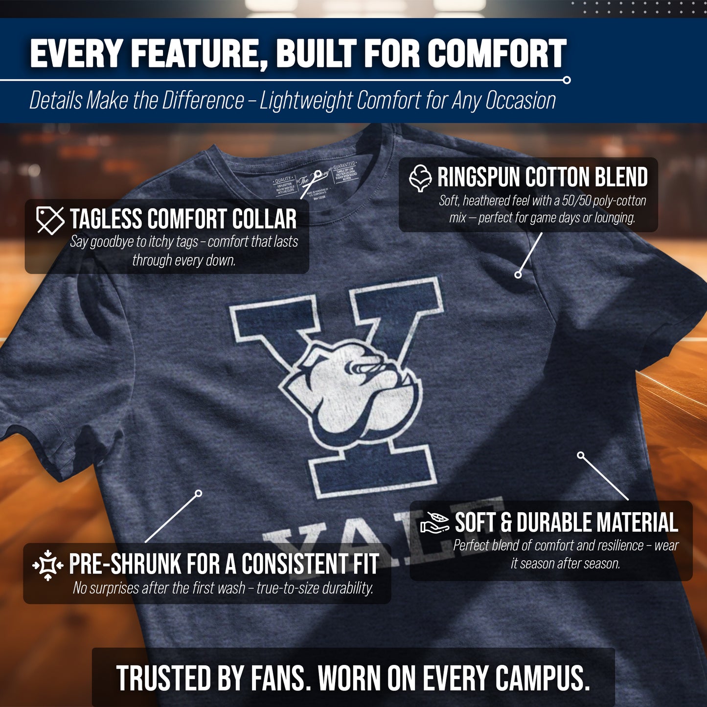 Yale Bulldogs Adult MVP Heathered Cotton Blend T-Shirt - Navy