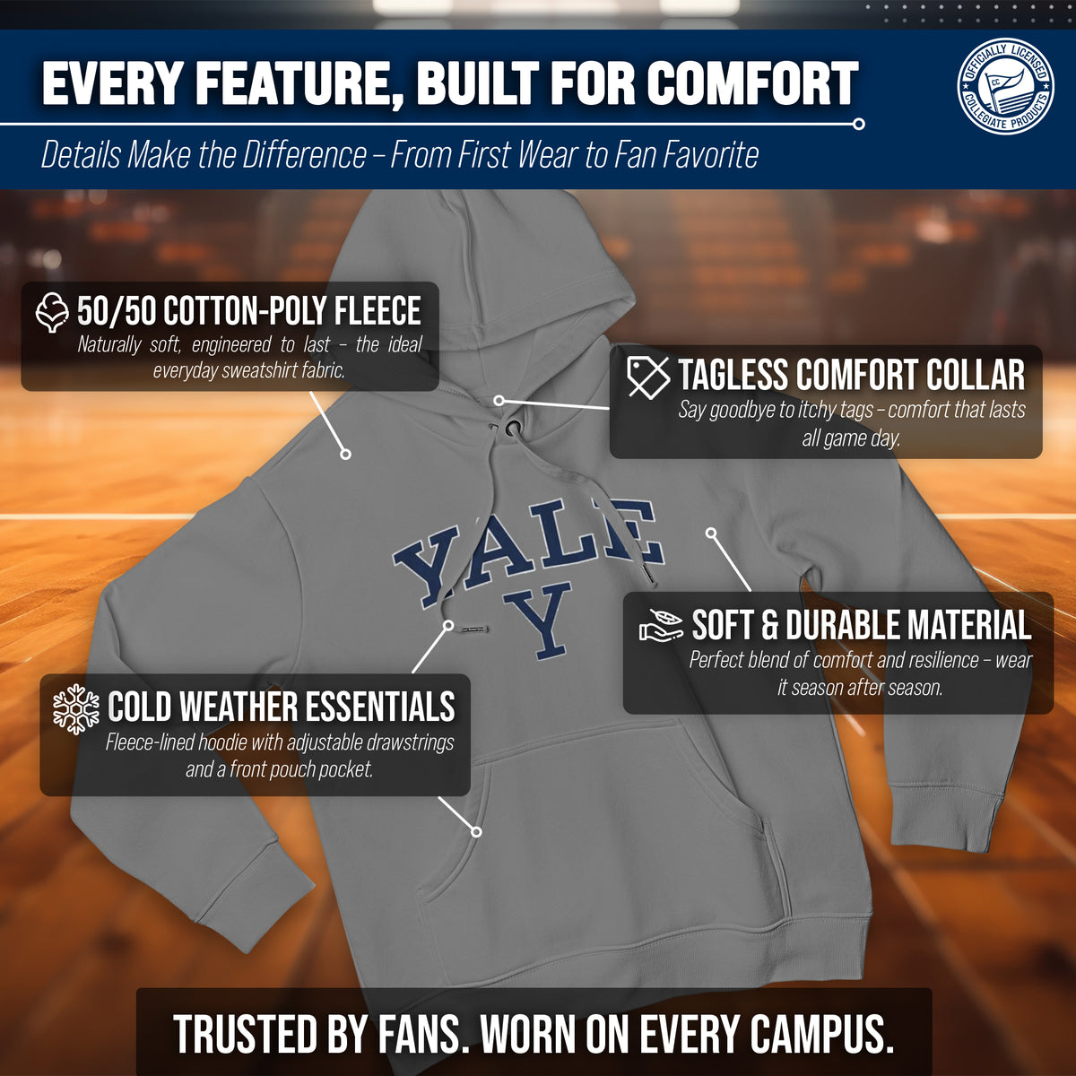 Yale Bulldogs Arch & Logo Gameday Hoodie - Gray