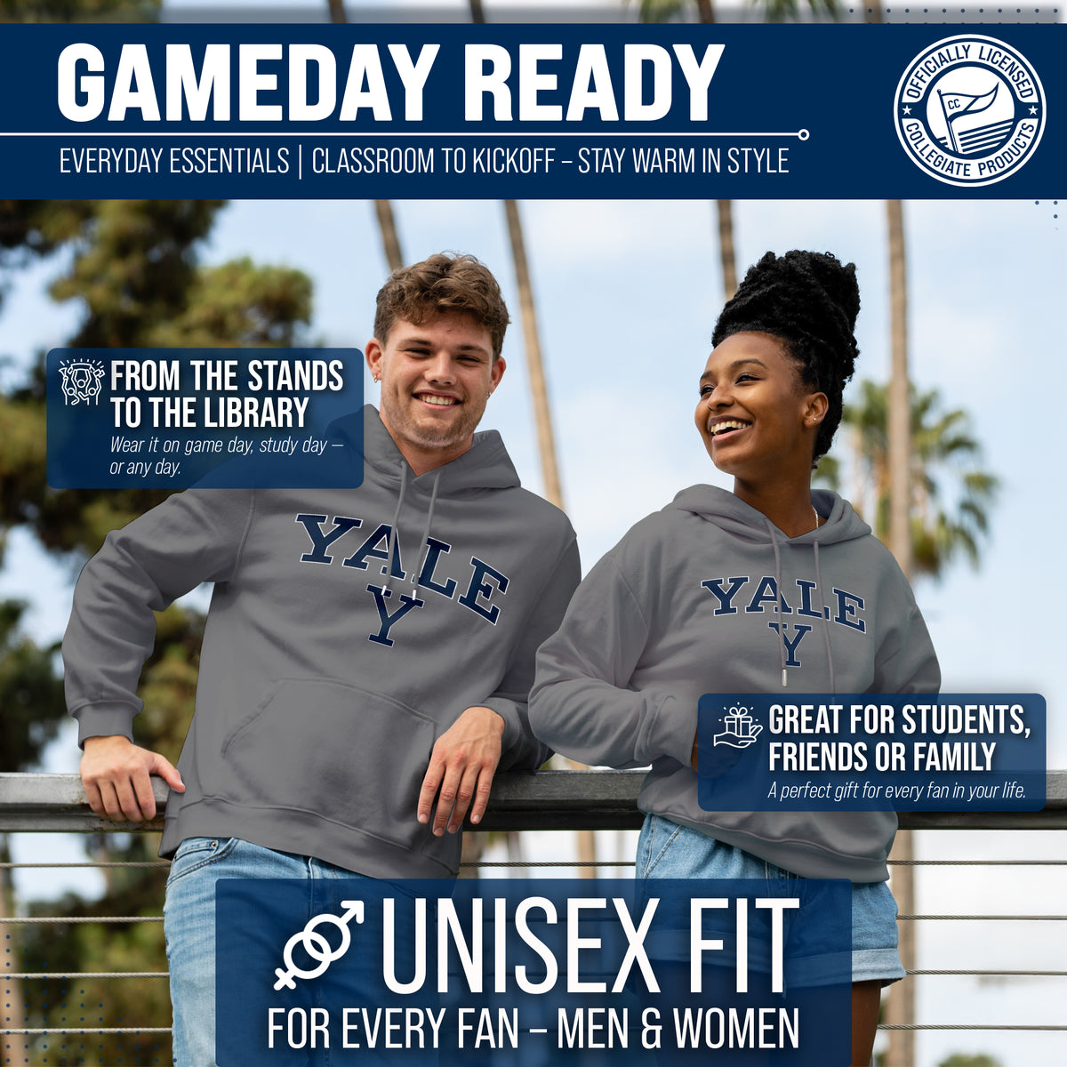 Yale Bulldogs Arch & Logo Gameday Hoodie - Gray