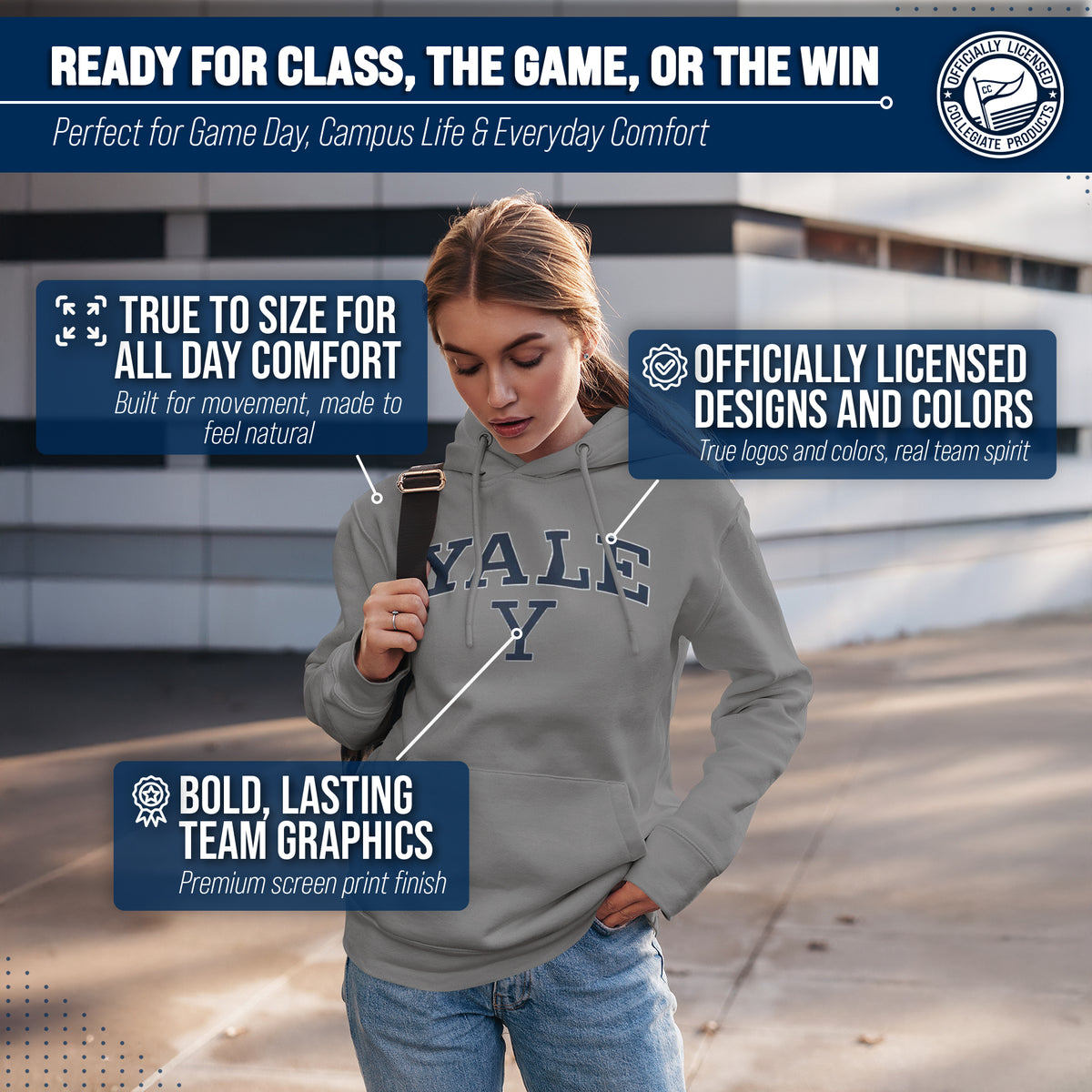 Yale Bulldogs Arch & Logo Gameday Hoodie - Gray