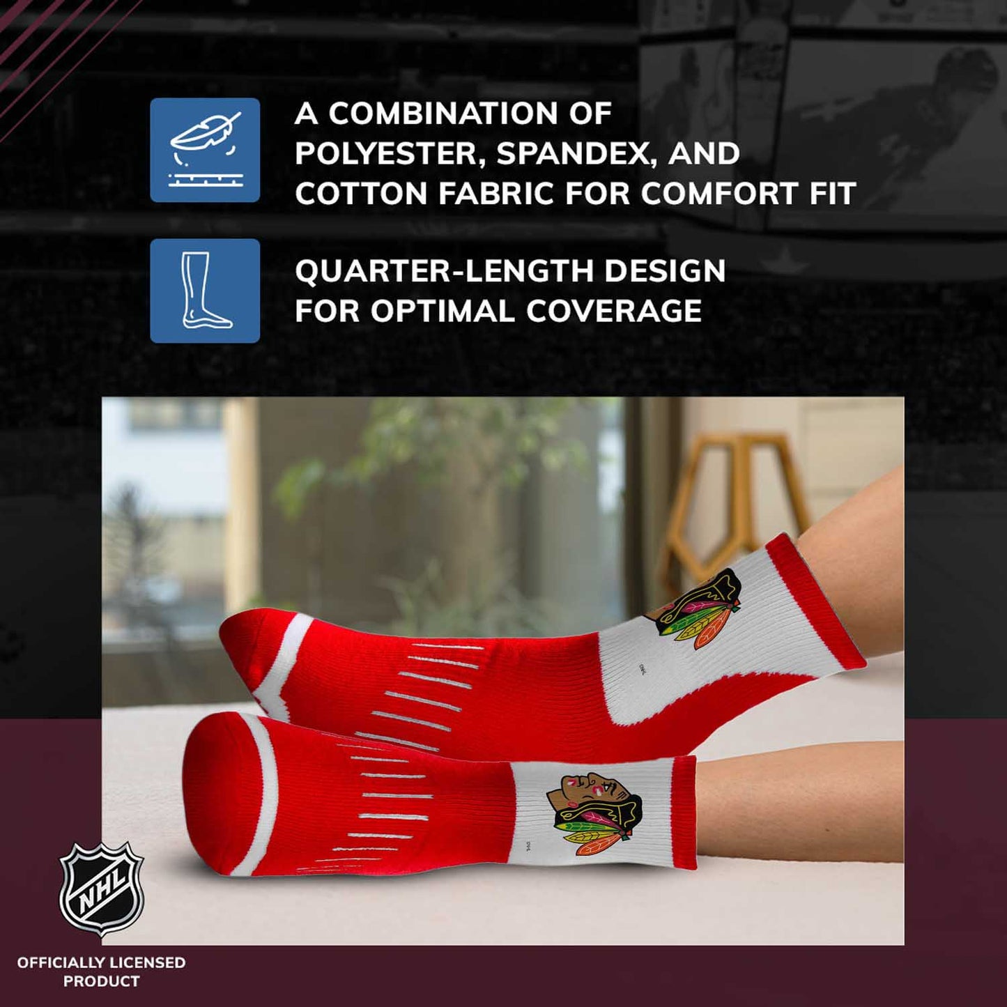 Chicago Blackhawks NHL Adult Surge Team Mascot Mens and Womens Quarter Socks - Red