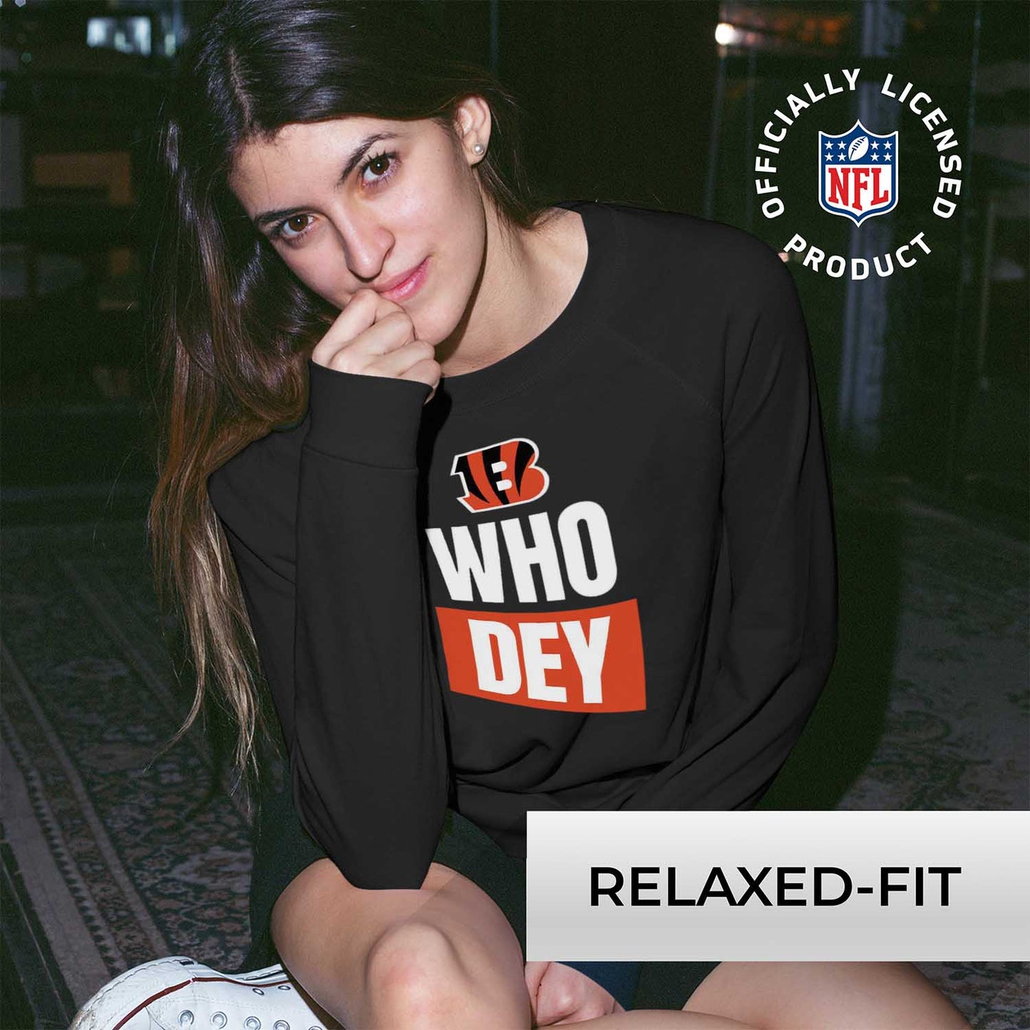 Cincinnati Bengals NFL Womens Team Slogan Crew Neck - Black