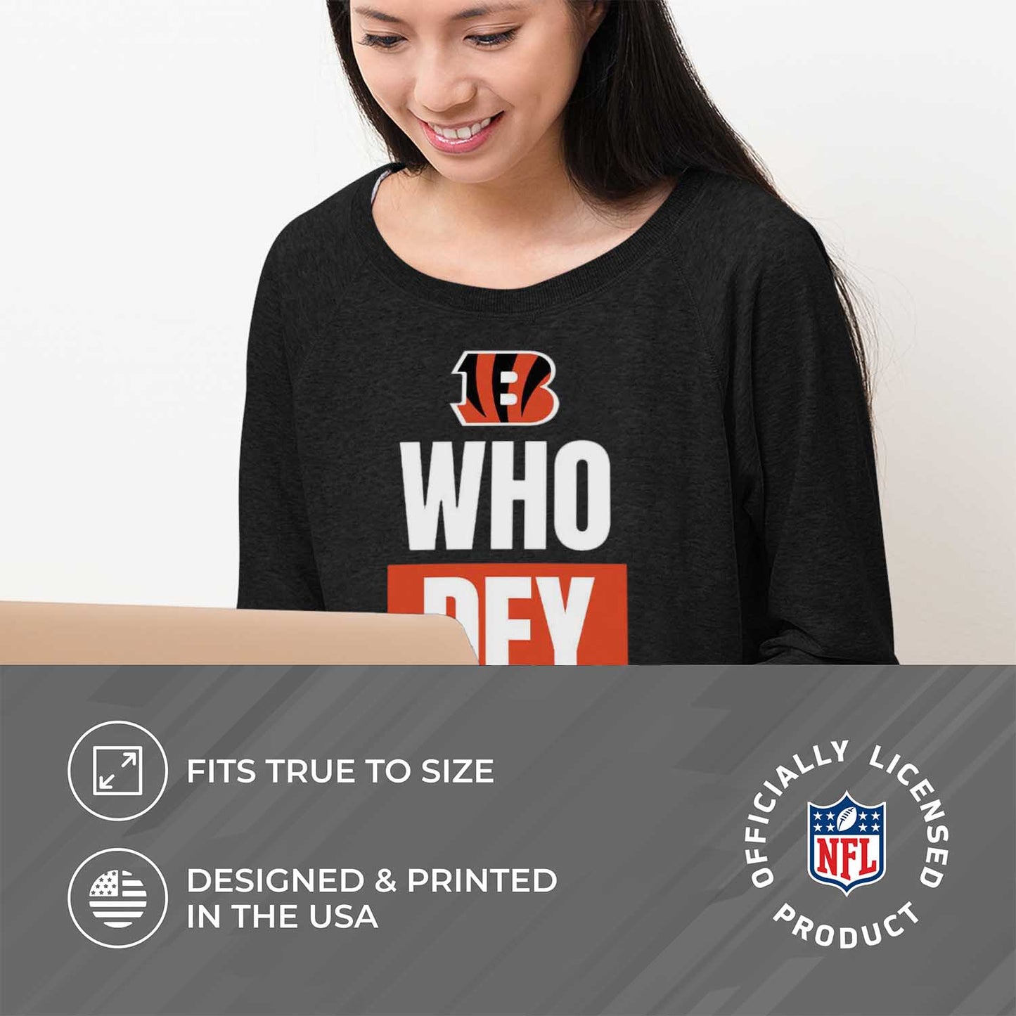 Cincinnati Bengals NFL Womens Team Slogan Crew Neck - Black