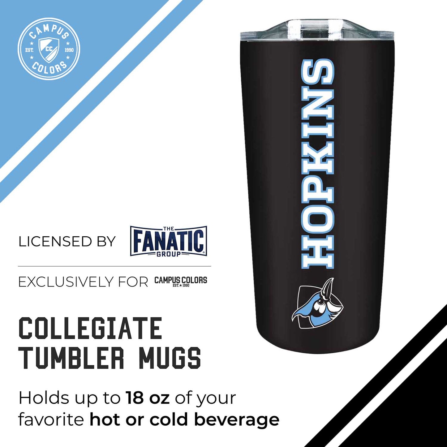 Johns Hopkins Blue Jays Campus Colors  NCAA Tumbler - Black
