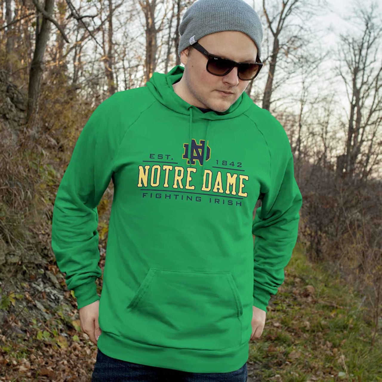 Notre Dame Fighting Irish  Adult Powerblend Hooded Sweatshirt - Green