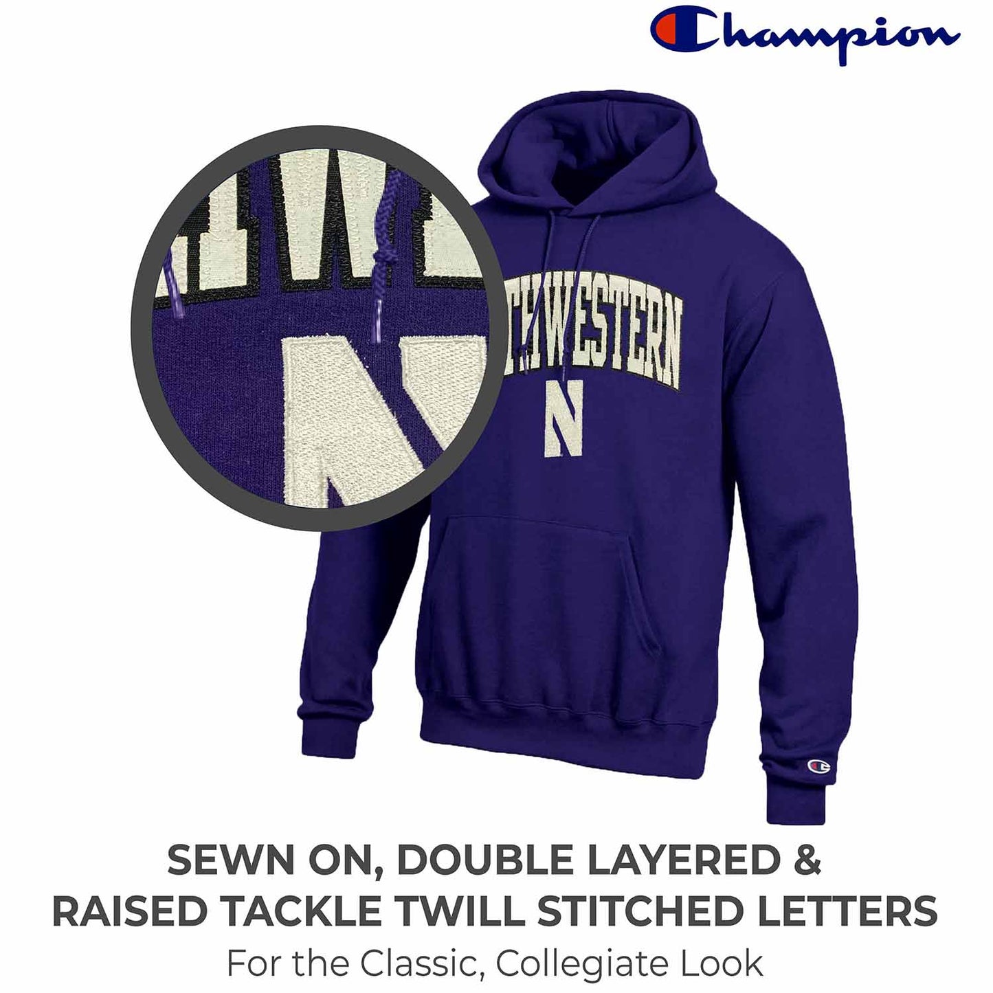 Northwestern Wildcats Champion Adult Tackle Twill Hooded Sweatshirt - Purple
