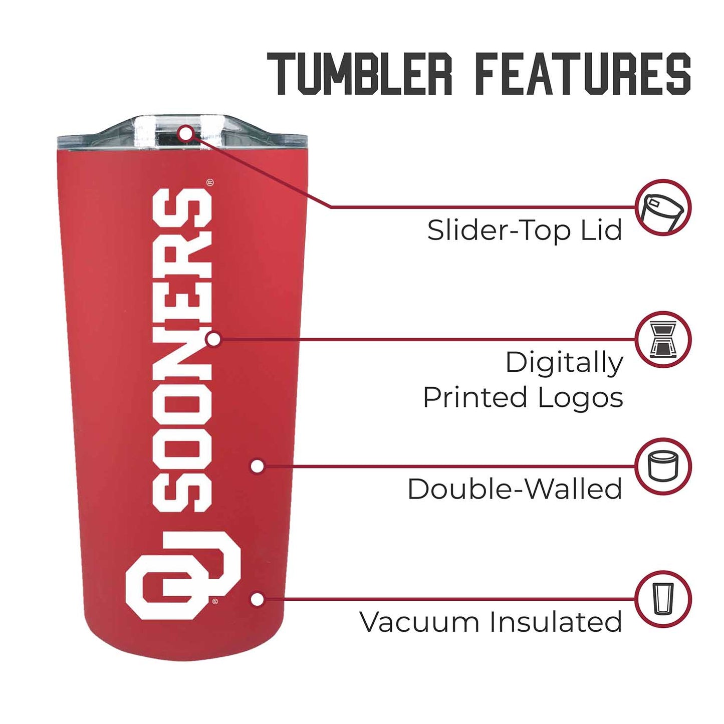 Oklahoma Sooners Campus Colors  NCAA Tumbler - Crimson