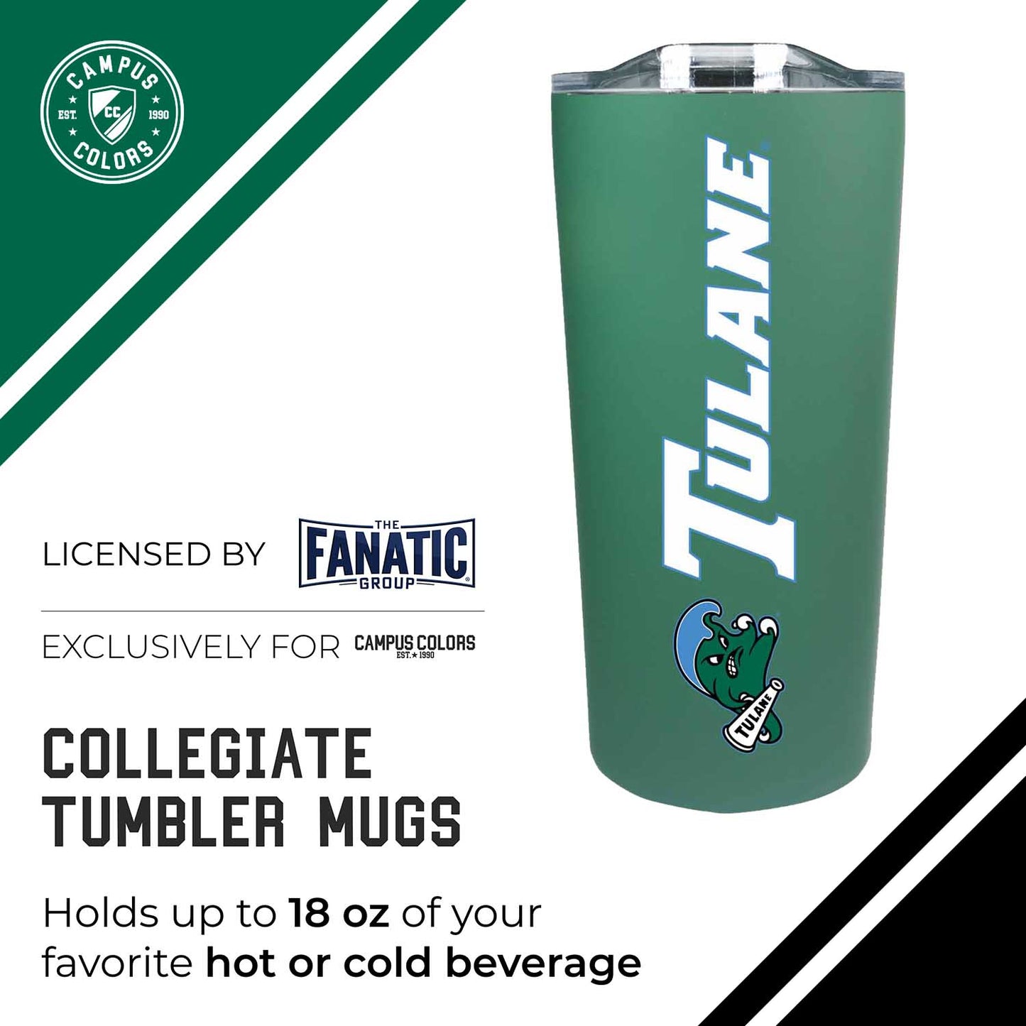 Tulane Green Wave Campus Colors  NCAA Tumbler - Green