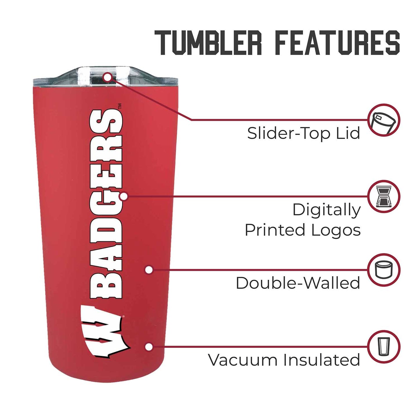 Wisconsin Badgers Campus Colors  NCAA Tumbler - Red