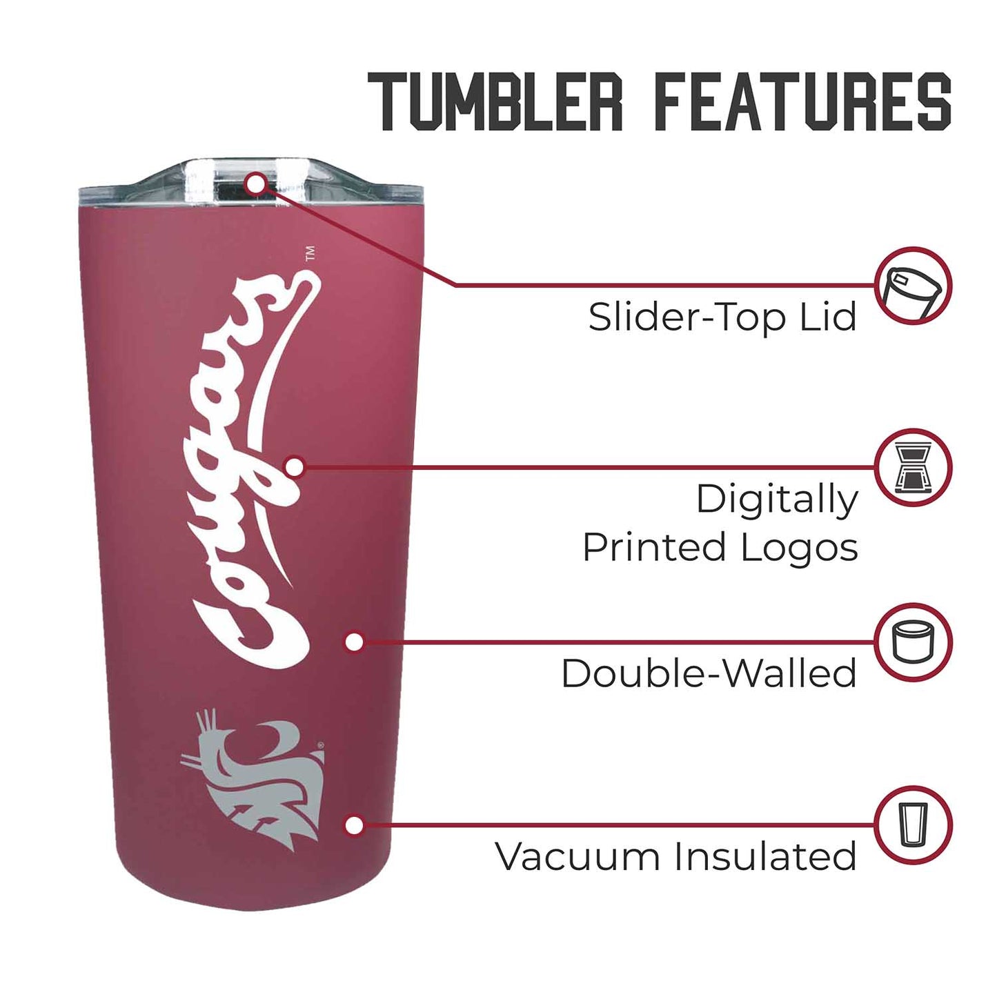 Washington State Cougars Campus Colors  NCAA Tumbler - Maroon